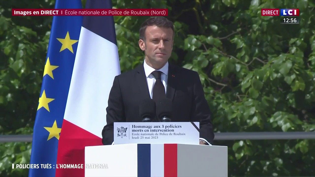 L'hommage d'Emmanuel Macron aux trois policiers tués dans le Nord