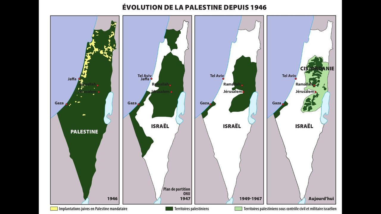 Évolution de la Palestine depuis 1946 - Crédit : TF1