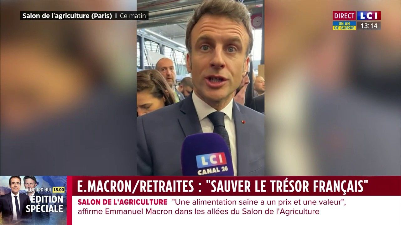 Retraites : "il n'y a qu'une solution, travailler davantage", lance Emmanuel Macron depuis le Salon de l'agriculture