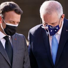 Emmanuel Macron et Scott Morrison lors de la venue du Premier ministre australien à l'Élysée.
