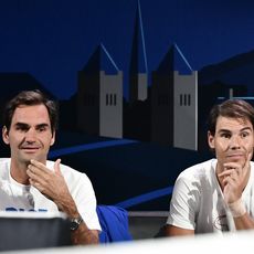 Roger Federer et Rafael Nadal lors de la Laver Cup à Genève en septembre 2019.