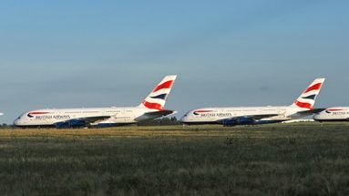Deux A380 de British Airways sont stationnés à l'aéroport de Châteauroux-Deols (CHR) le 22 mai 2020. La compagnie anglaise a été durement touchée par la pandémie