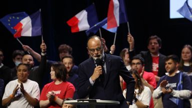Le président du parti Horizons Edouard Philippe lors d'un meeting de soutien à Emmanuel Macron à Nice, le 23 mars 2022.