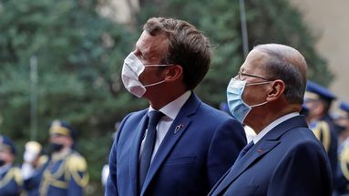 Emmanuel Macron et son homologue libanais Michel Aoun, mardi 1er septembre, lors de la deuxième visite du président français après les explosions survenues à Beyrouth.