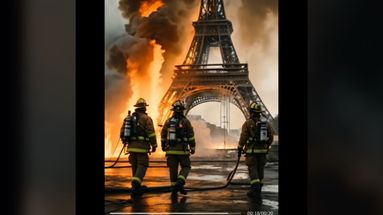 Une fausse vidéo de pompiers intervenant sur la tour Eiffel en flammes.
