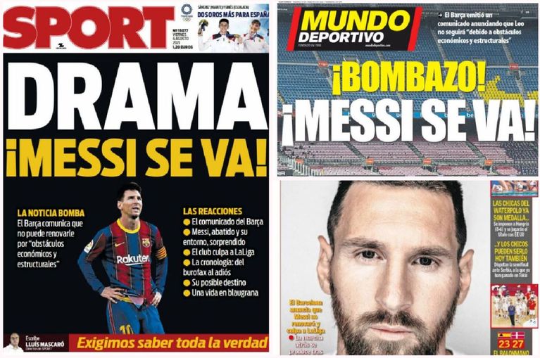 Les Unes des quotidiens sportifs catalans Sport et Mundo Deportivo.