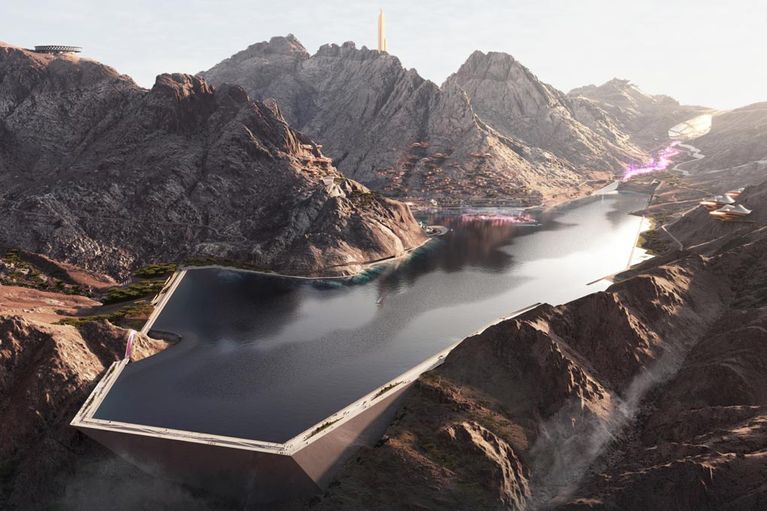 Le lac artificiel d'eau douce de "Trojena", en Arabie saoudite.